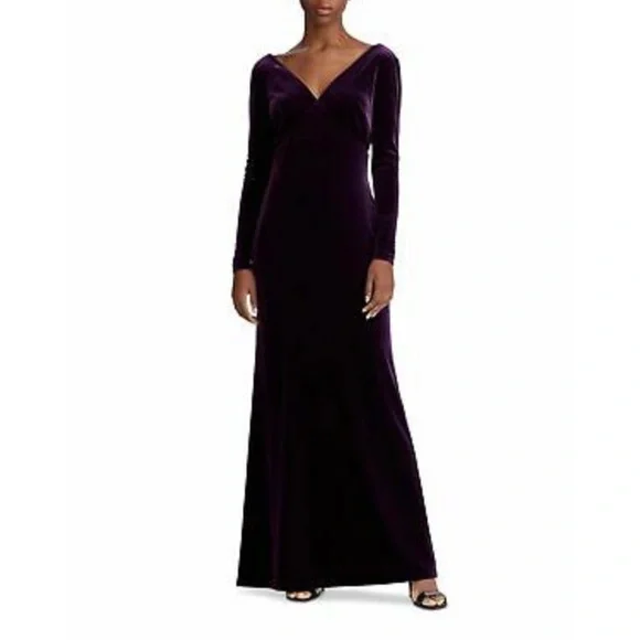 NWT Lauren Ralph Lauren Velvet Gown Puple - Picture 2 of 9